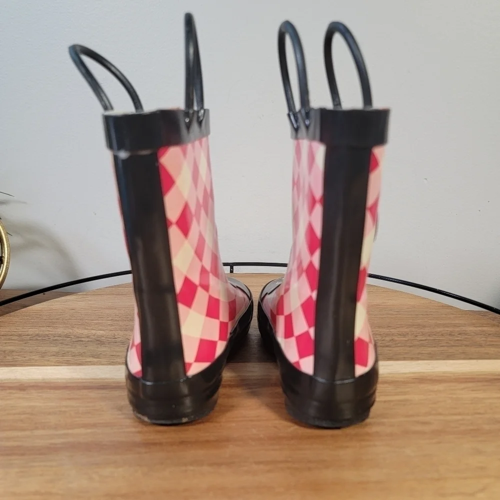Kids Rain boots Flower Ladybug Gingham Picnic Checkerboard Size 5.5